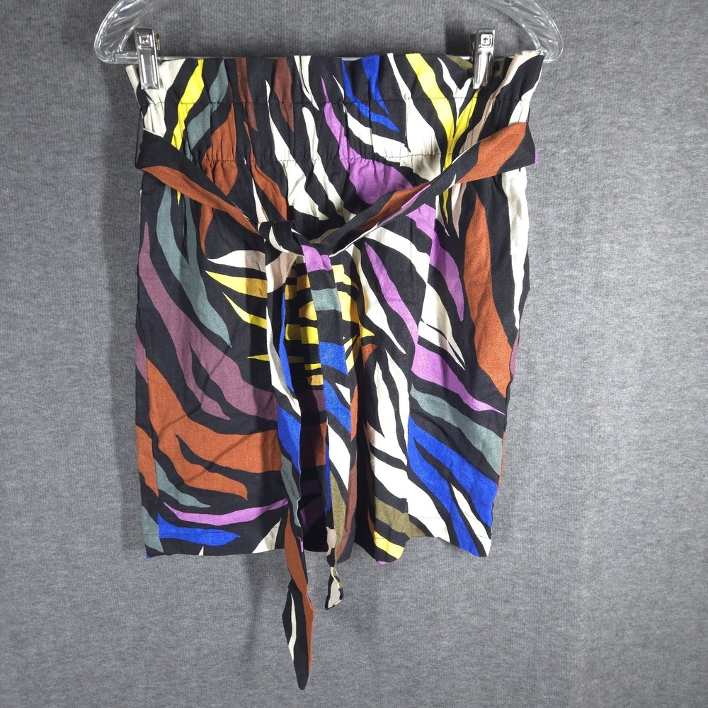 Who What Wear Zebra Print Paperbag Waist Mini‎ Skirt Tie Belt Linen Blend Size S